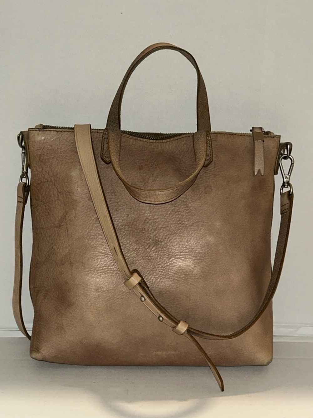 Madewell Taupe Leather crossbody tote bag zip
